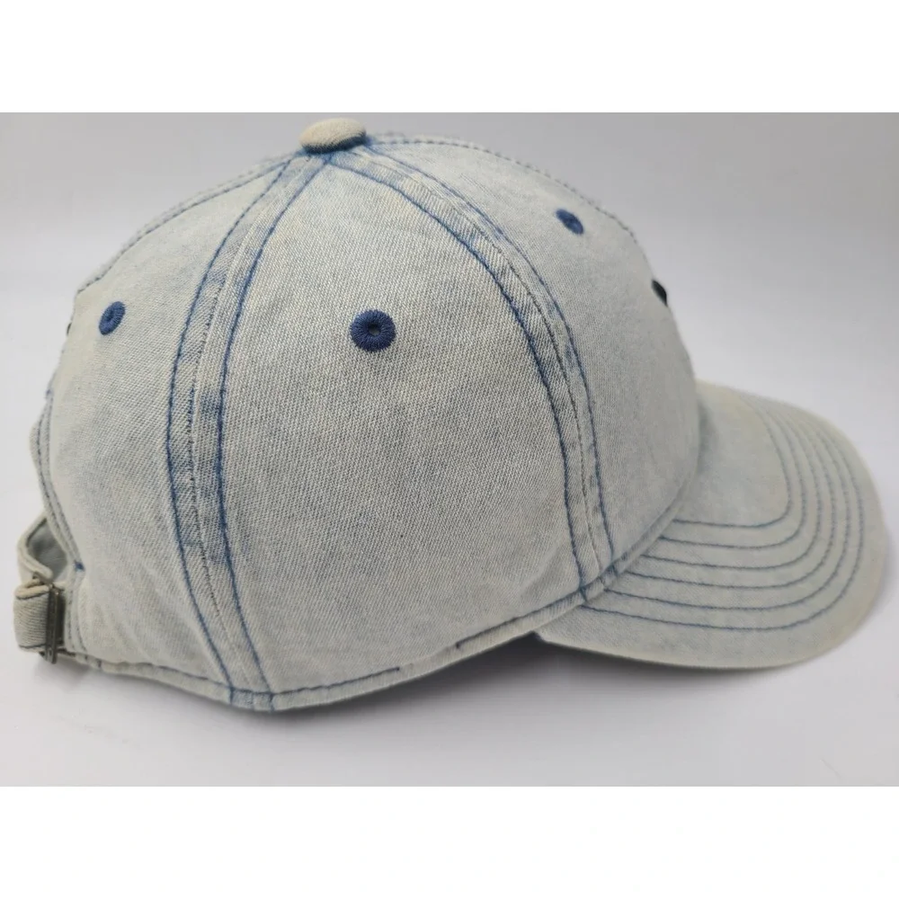 Women Adidas Trefoil Denim Style Look Acid Stonewash Jean Strapback Hat Cap Blue